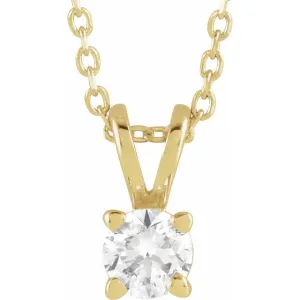 14K Yellow Gold 1/4 CT Lab-Grown Diamond Solitaire 16-18" Necklace
