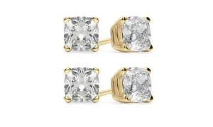 14k Yellow Gold 4mm 1/2Ct Cushion Cut White Sapphire Set Of Two Stud Earrings Plated