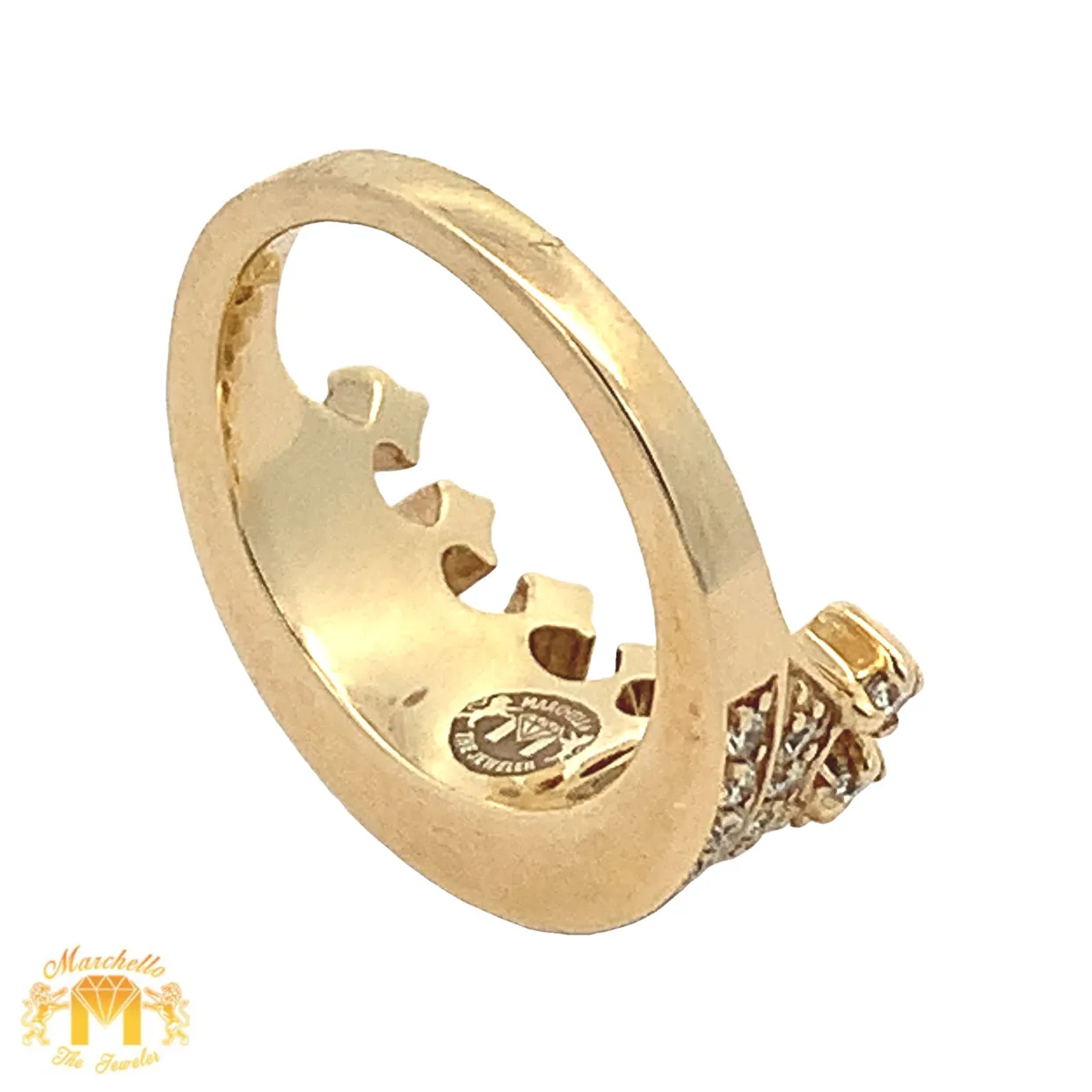 14k Yellow Gold Crown Shaped Ring with Round Diamonds