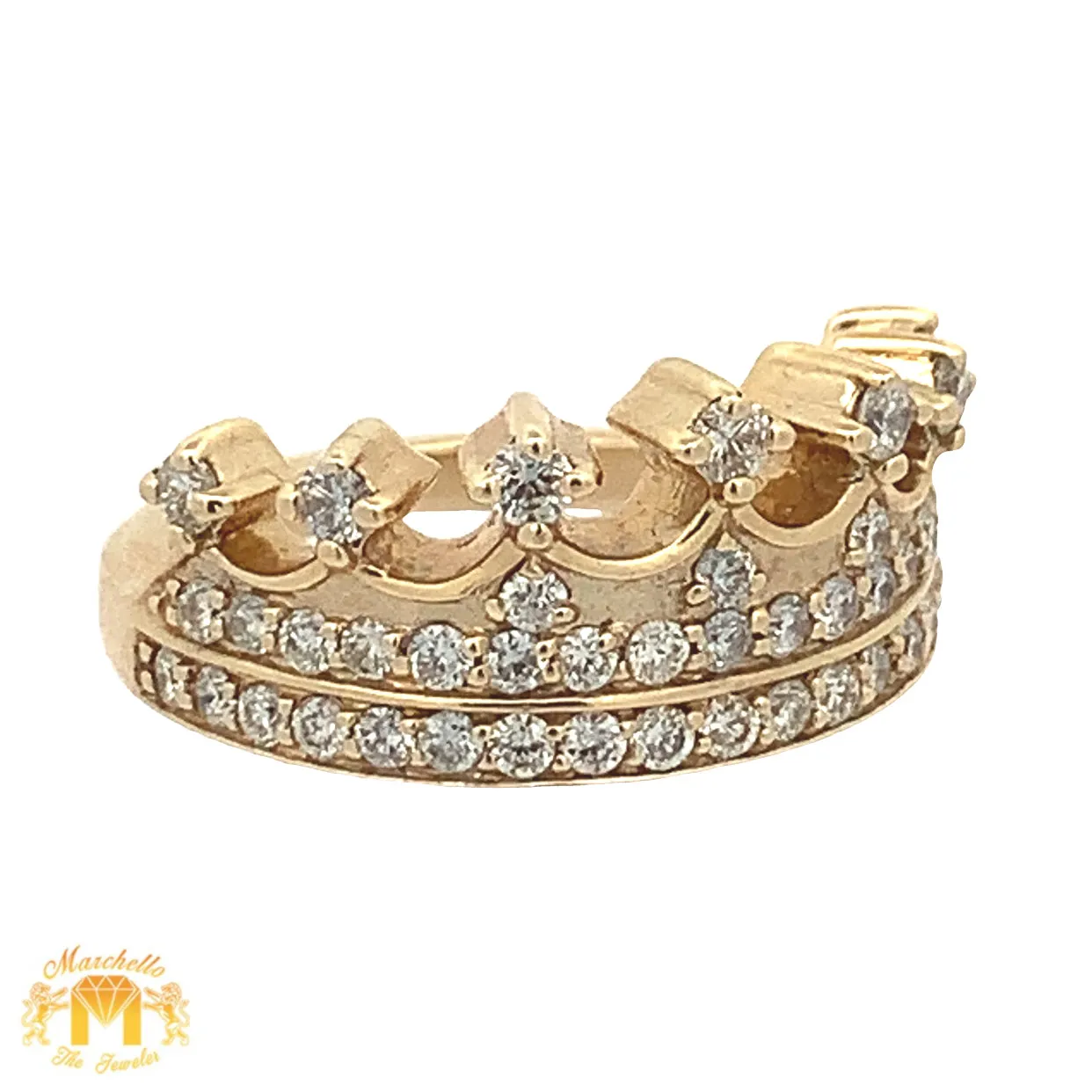 14k Yellow Gold Crown Shaped Ring with Round Diamonds