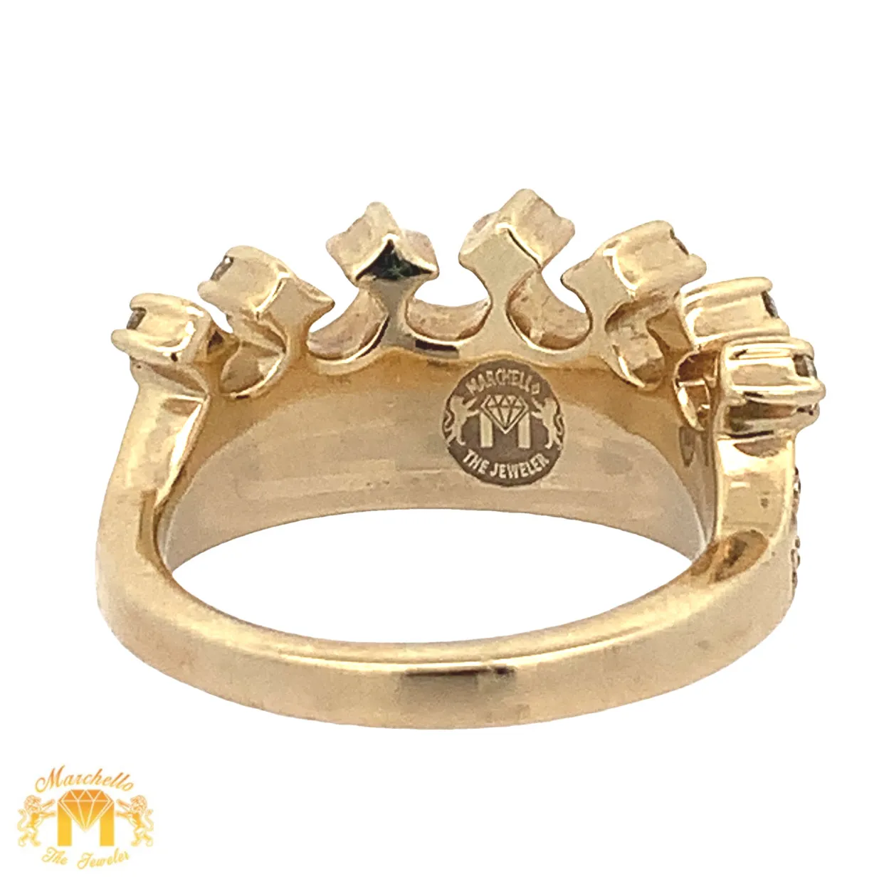 14k Yellow Gold Crown Shaped Ring with Round Diamonds