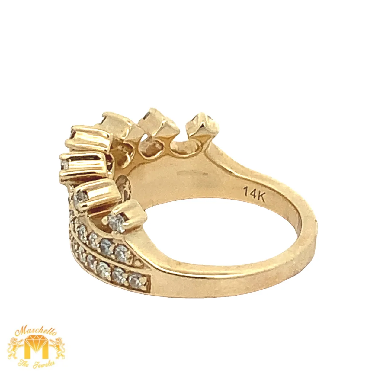 14k Yellow Gold Crown Shaped Ring with Round Diamonds