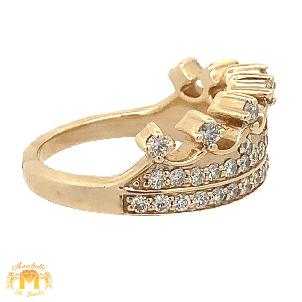 14k Yellow Gold Crown Shaped Ring with Round Diamonds