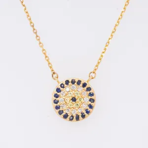 14k Yellow Gold Evil Eye Diamond Sapphire Citrine Pendant Necklace 18.5" 2.9g