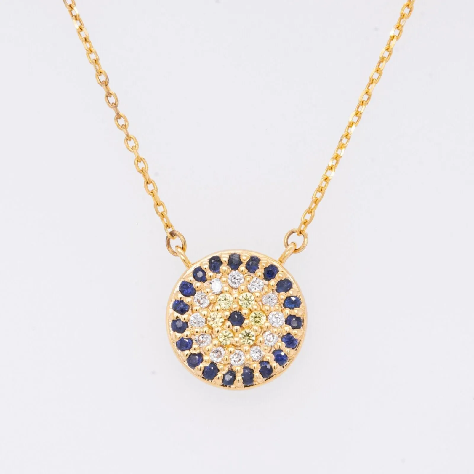 14k Yellow Gold Evil Eye Diamond Sapphire Citrine Pendant Necklace 18.5" 2.9g