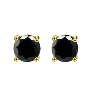 14k Yellow Gold Plated 4 Carat Round Created Black Sapphire Stud Earrings