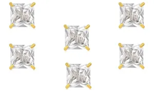 14k Yellow Gold Plated 6mm 1Ct Square Cut White Sapphire Set Of Three Stud Earrings