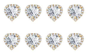 14k Yellow Gold Plated 6mm 4Ct Heart White Sapphire Set of Four Halo Stud Earrings