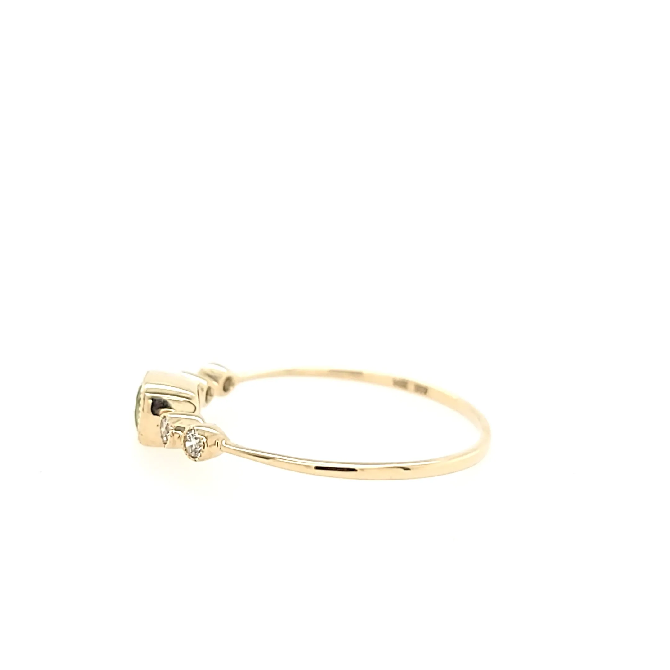 14k Yellow Gold Square Peridot & Diamond Ring (I7498)