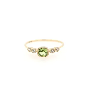 14k Yellow Gold Square Peridot & Diamond Ring (I7498)