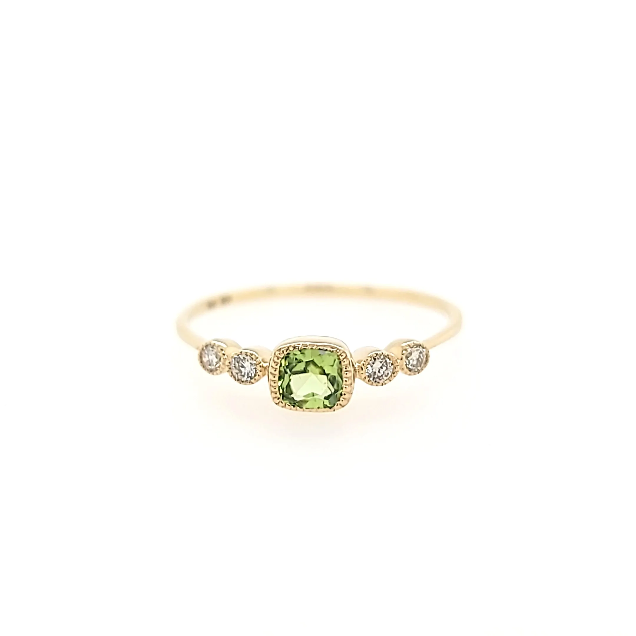 14k Yellow Gold Square Peridot & Diamond Ring (I7498)