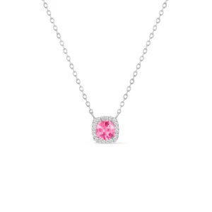 14K White Gold Necklace with 0.05 CT Diamond and 0.36 CT Trillion Pink Tourmaline