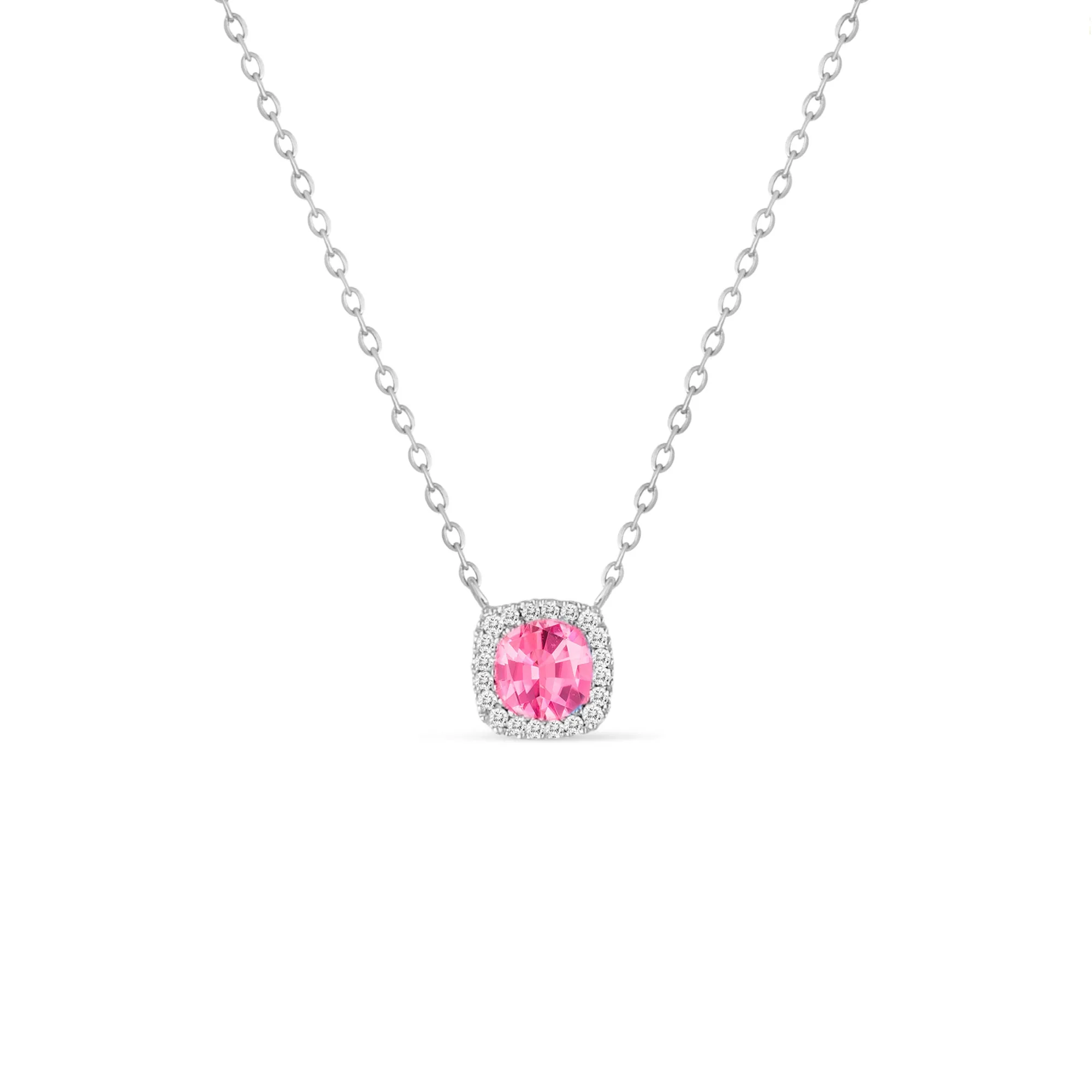 14K White Gold Necklace with 0.05 CT Diamond and 0.36 CT Trillion Pink Tourmaline