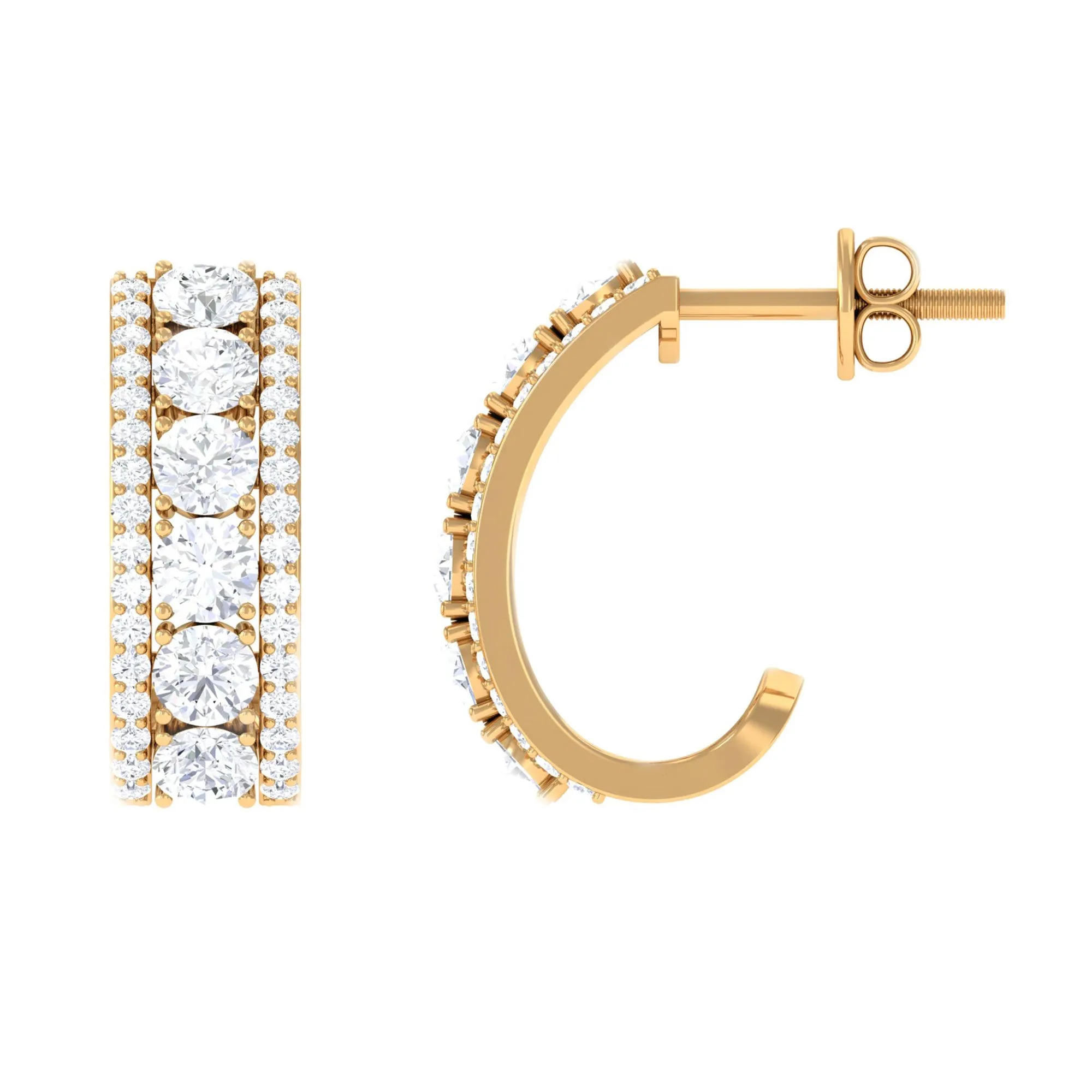 1.75 CT Prong Set Cubic Zirconia J Hoop Earrings in Gold