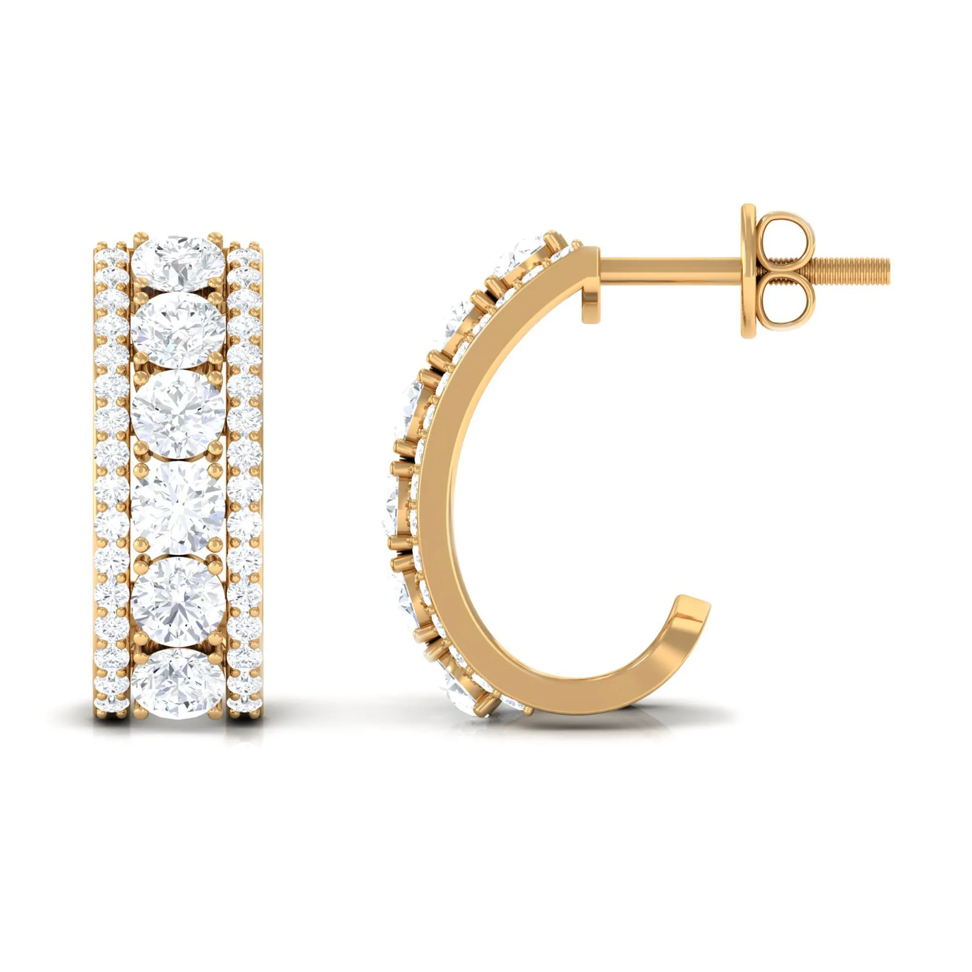 1.75 CT Prong Set Cubic Zirconia J Hoop Earrings in Gold