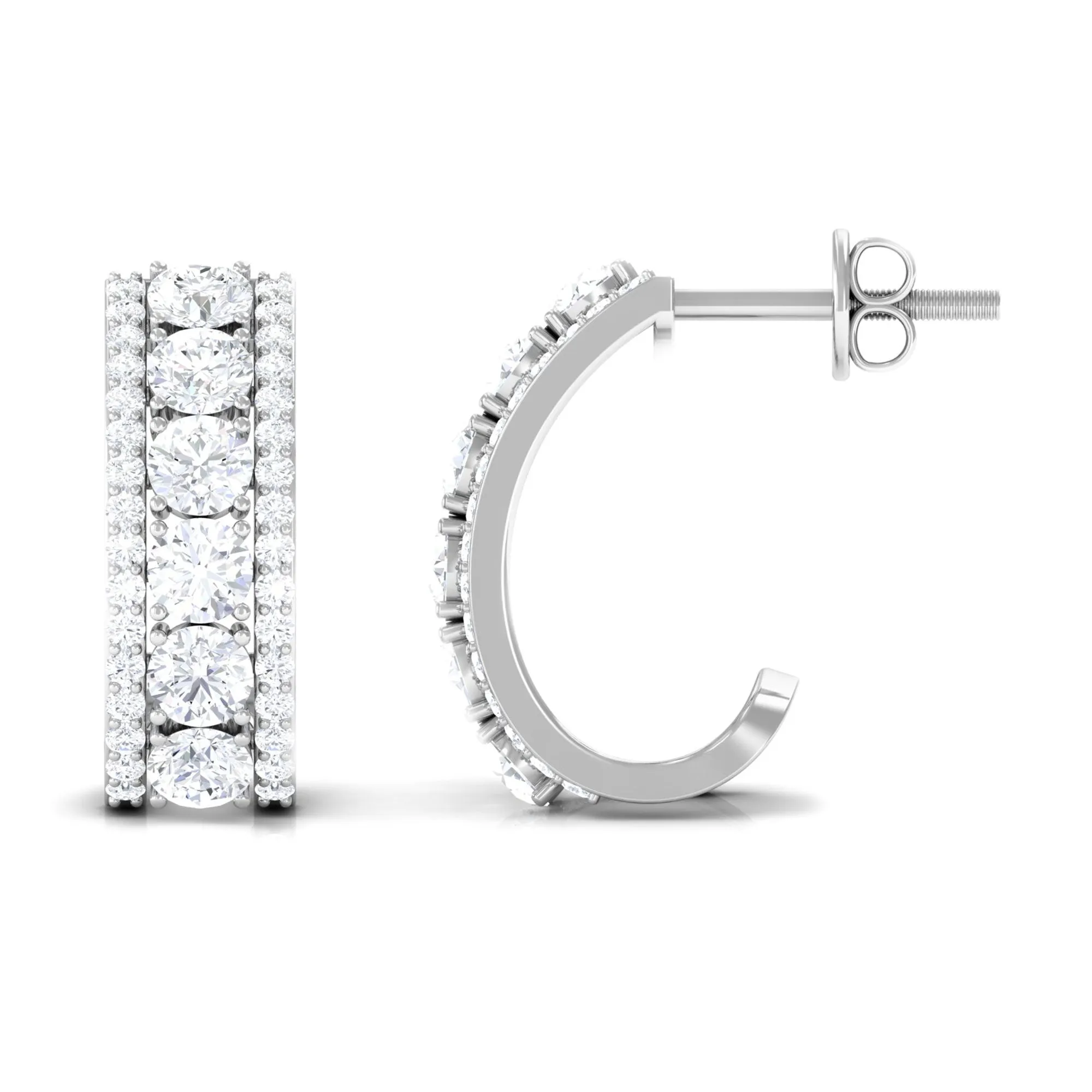 1.75 CT Prong Set Cubic Zirconia J Hoop Earrings in Gold