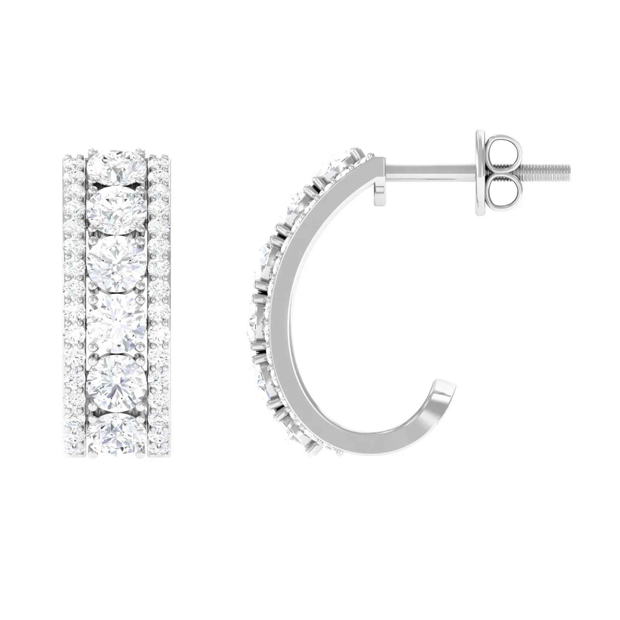 1.75 CT Prong Set Cubic Zirconia J Hoop Earrings in Gold