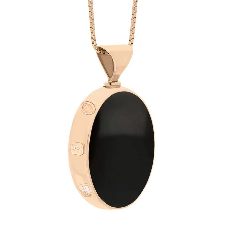 18ct Rose Gold Whitby Jet Lapis King's Coronation Hallmark Double Sided Oval Necklace