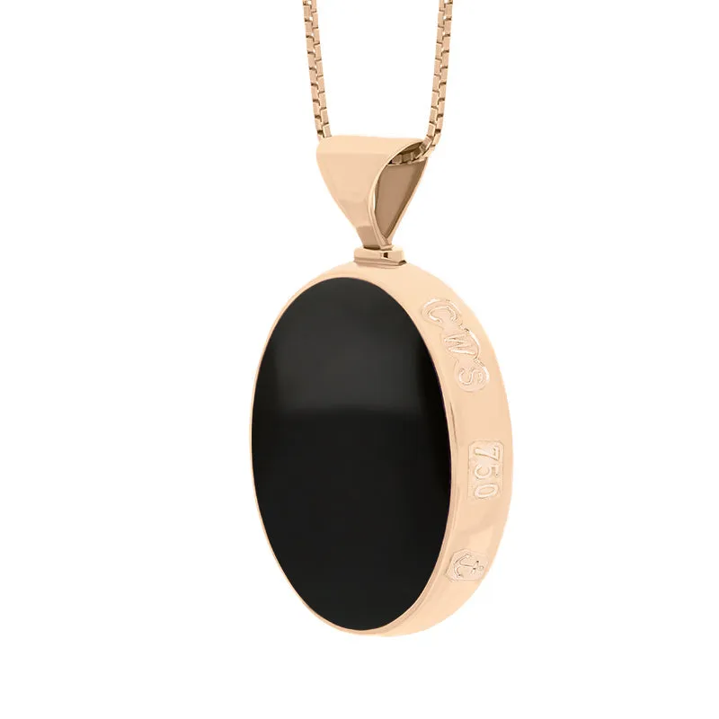 18ct Rose Gold Whitby Jet Lapis King's Coronation Hallmark Double Sided Oval Necklace