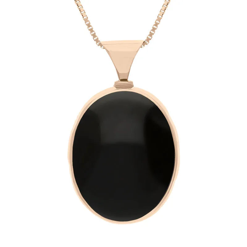 18ct Rose Gold Whitby Jet Lapis King's Coronation Hallmark Double Sided Oval Necklace