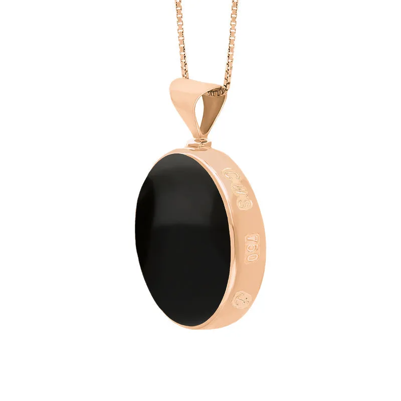 18ct Rose Gold Whitby Jet Lapis King's Coronation Hallmark Double Sided Round Necklace