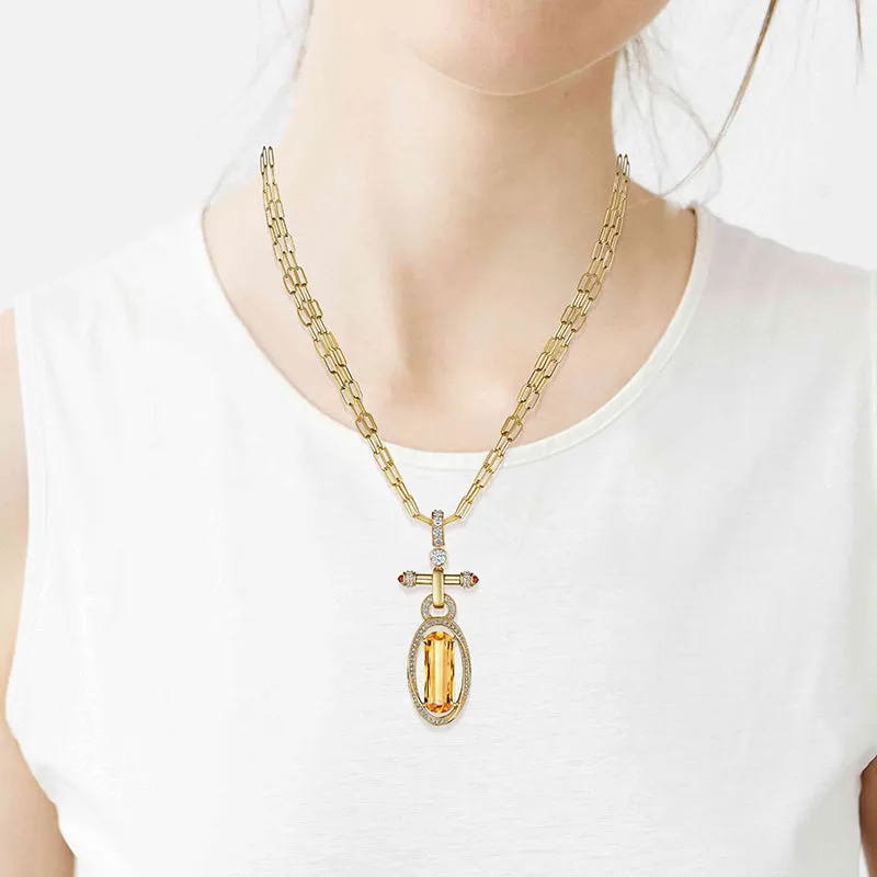 18k Onsa Yellow Gold Necklace With 1.03 Cts Vs-Gh Diamonds  And Citrine And Sapphire And Ruby