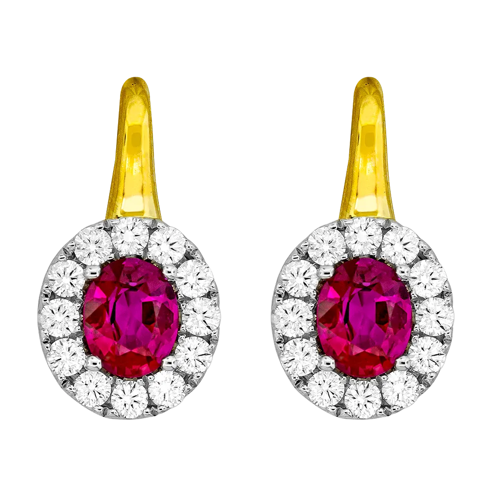 18K Yellow & White Ruby and Natural Diamond Drop Earrings