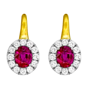 18K Yellow & White Ruby and Natural Diamond Drop Earrings
