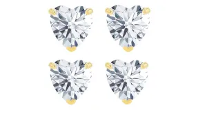 18k Yellow Gold Plated 1Ct Heart White Sapphire Set Of Two Stud Earrings