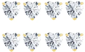 18k Yellow Gold Plated 4mm 1/2Ct Heart White Sapphire Set Of Four Stud Earrings