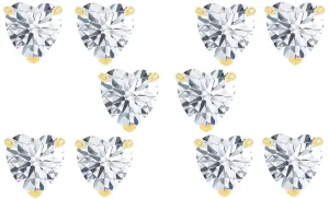 18k Yellow Gold Plated 4mm 1Ct Heart White Sapphire Set Of Five Stud Earrings