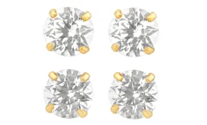 18k Yellow Gold Plated 4mm 4Ct Round White Sapphire Set Of Two Stud Earrings