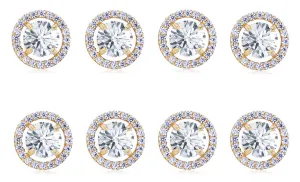 18k Yellow Gold Plated 6mm 2Ct Round White Sapphire Set Of Four Halo Stud Earrings
