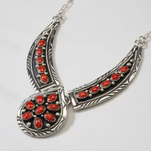18" Bobby Johnson Red Coral Navajo USA Native American Made 925 Sterling Silver Necklace