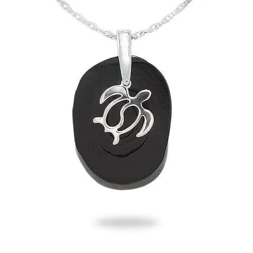 18" Honu Black Coral Necklace in Sterling Silver