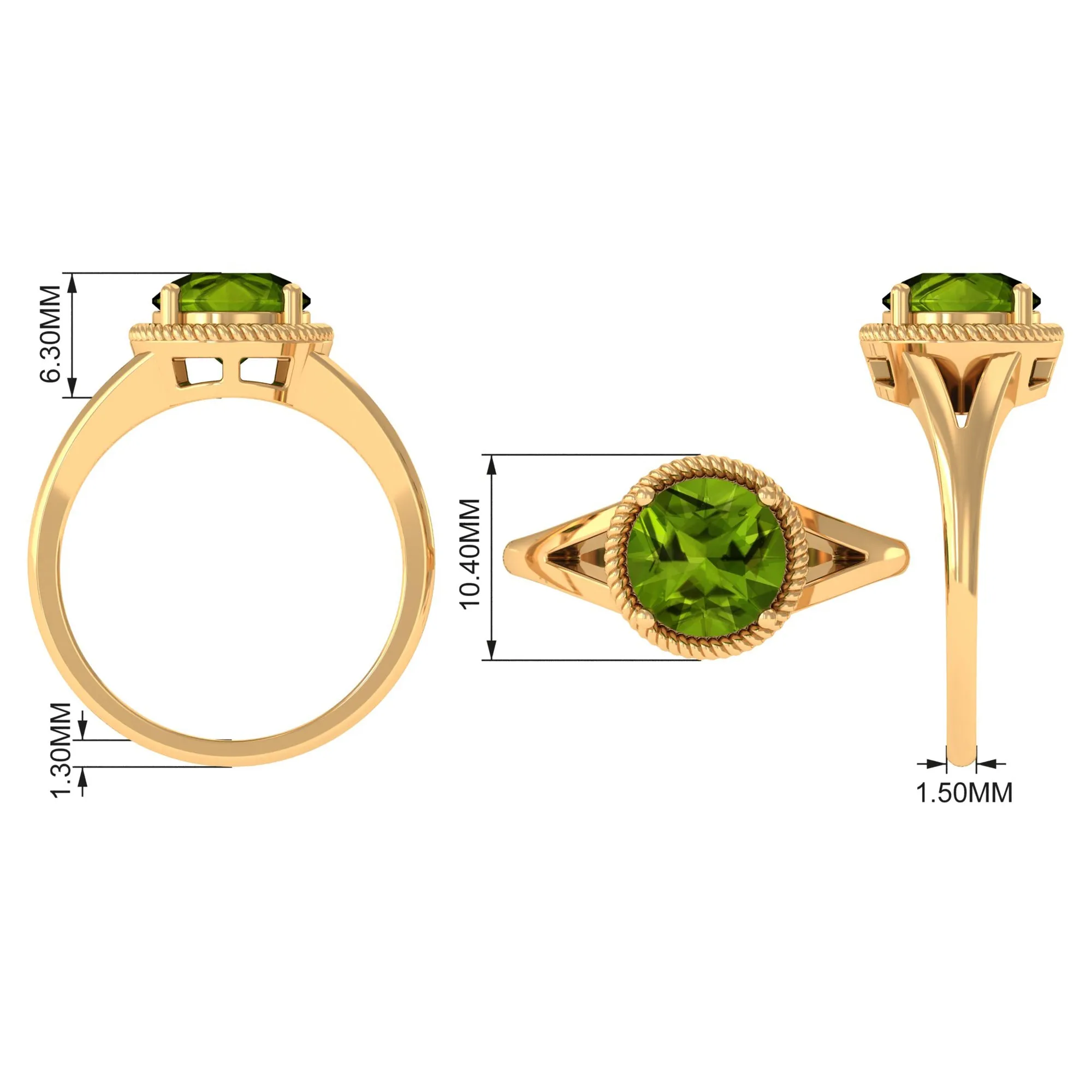 2 CT Round Peridot Solitaire Gold Ring in Split Shank