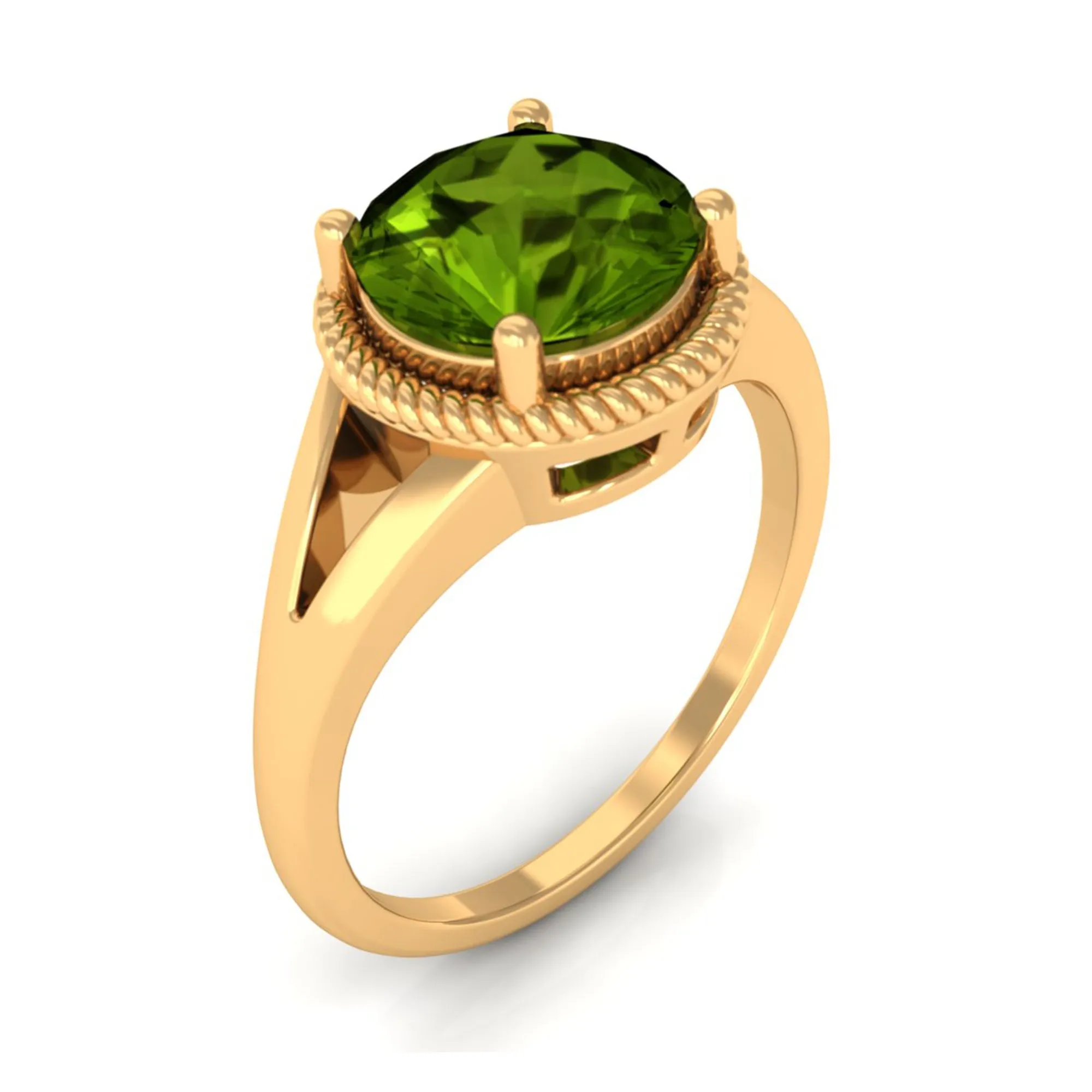 2 CT Round Peridot Solitaire Gold Ring in Split Shank