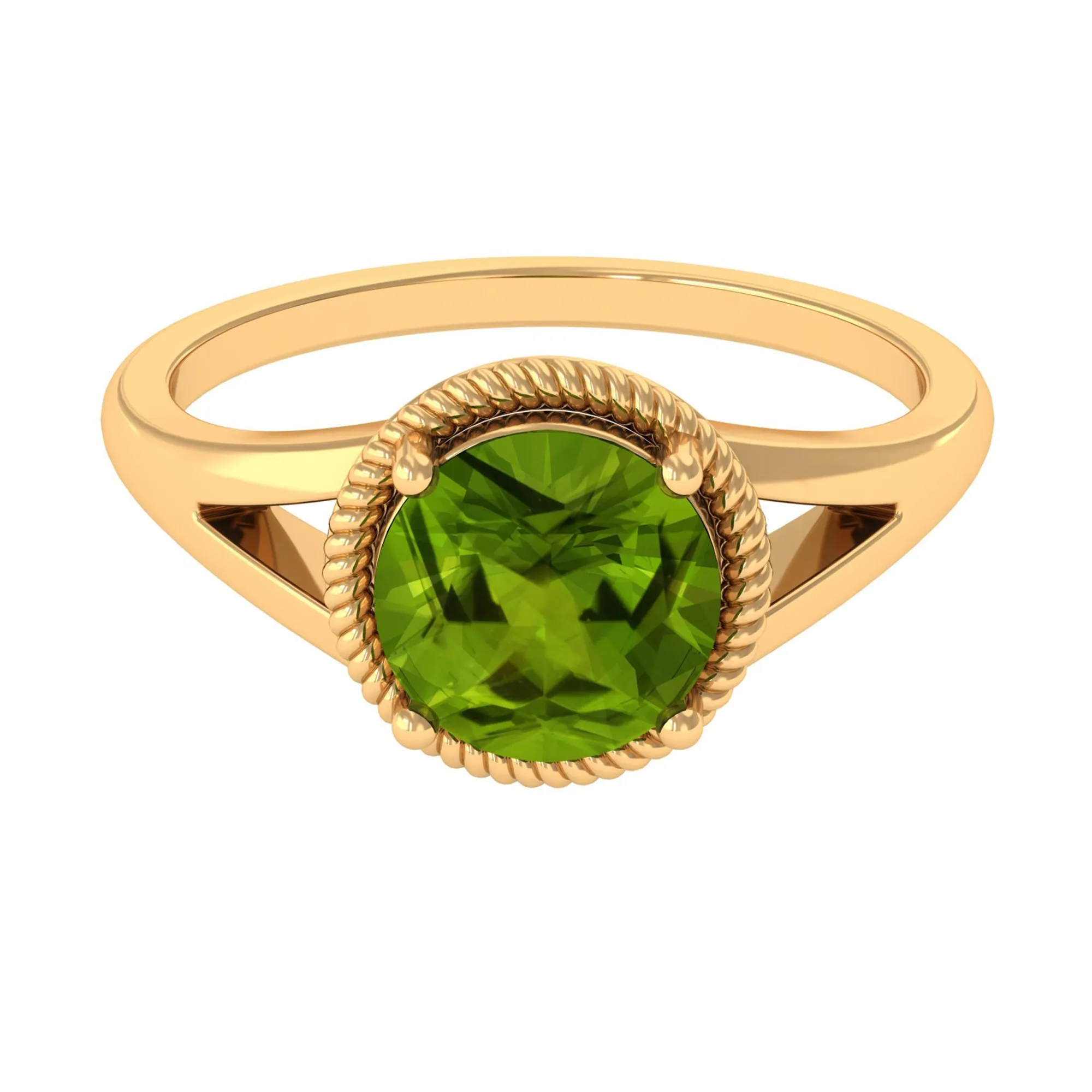 2 CT Round Peridot Solitaire Gold Ring in Split Shank