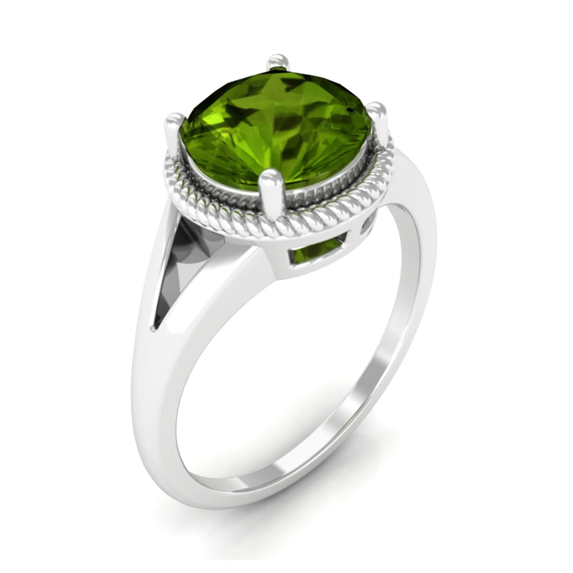 2 CT Round Peridot Solitaire Gold Ring in Split Shank