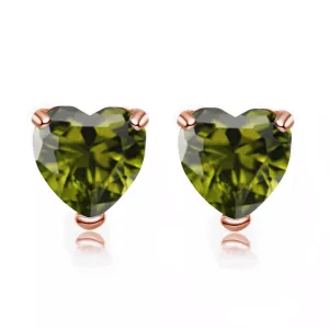 24k Rose Gold Plated 2 Carat Heart Created Peridot Stud Earrings
