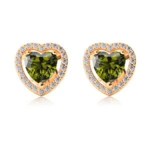 24k Yellow Gold Plated 1/2 Ct Created Halo Heart Peridot Stud Earrings