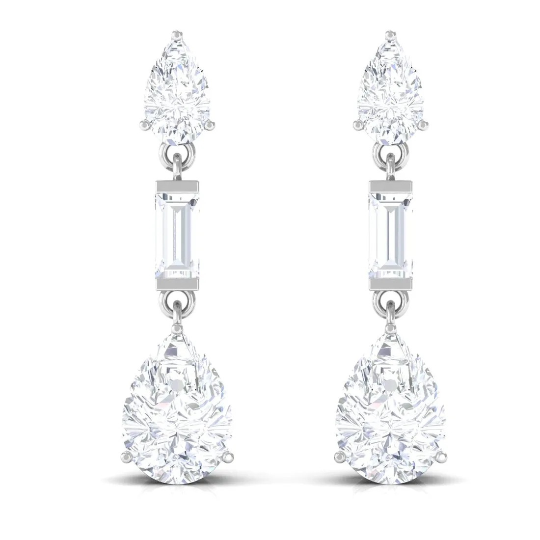 3 CT Baguette and Pear Shape Zircon Dangle Earrings