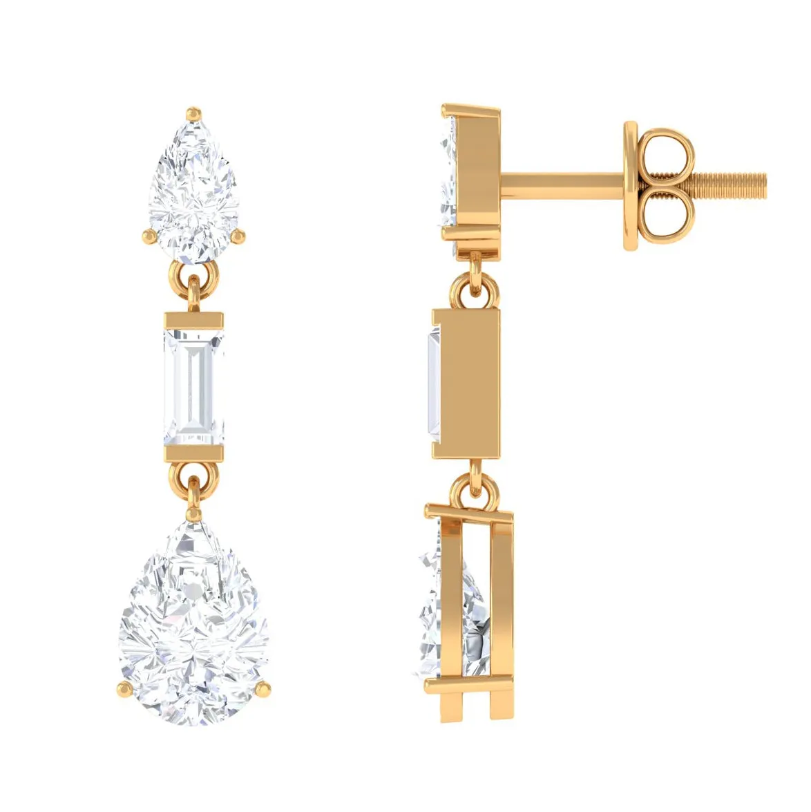 3 CT Baguette and Pear Shape Zircon Dangle Earrings