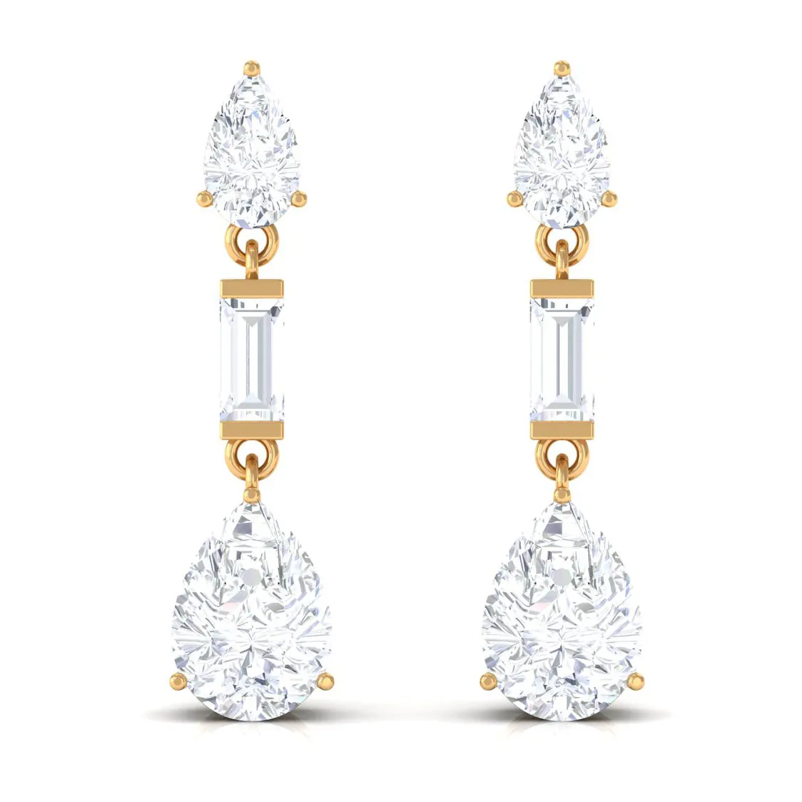 3 CT Baguette and Pear Shape Zircon Dangle Earrings
