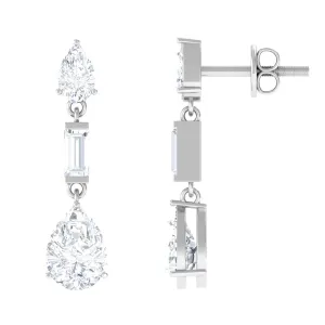 3 CT Baguette and Pear Shape Zircon Dangle Earrings