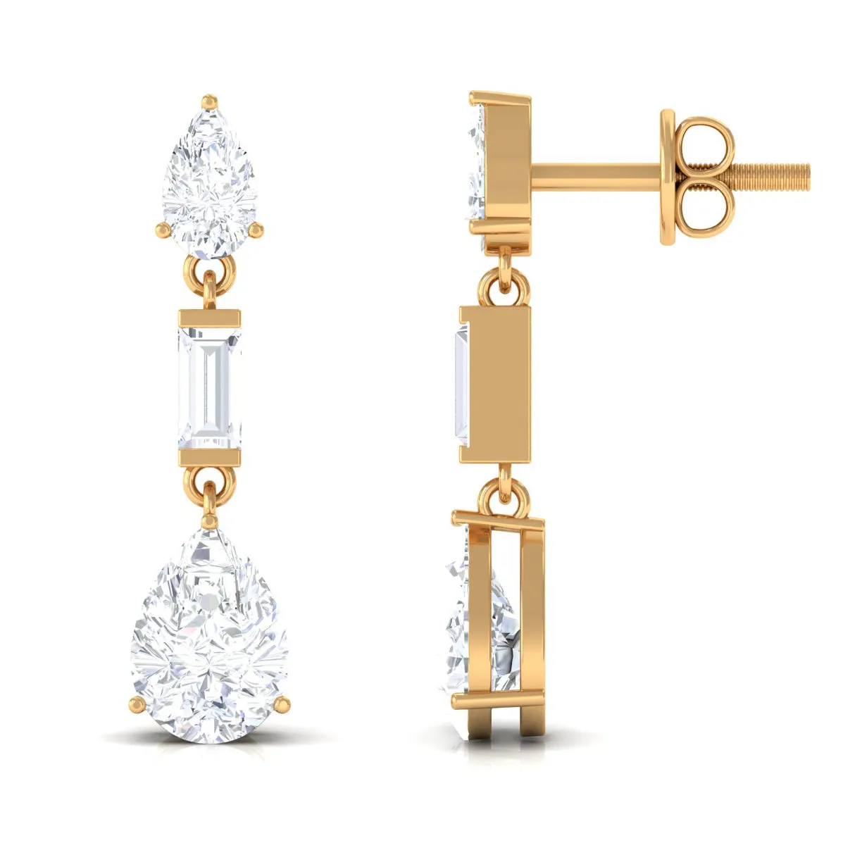 3 CT Baguette and Pear Shape Zircon Dangle Earrings