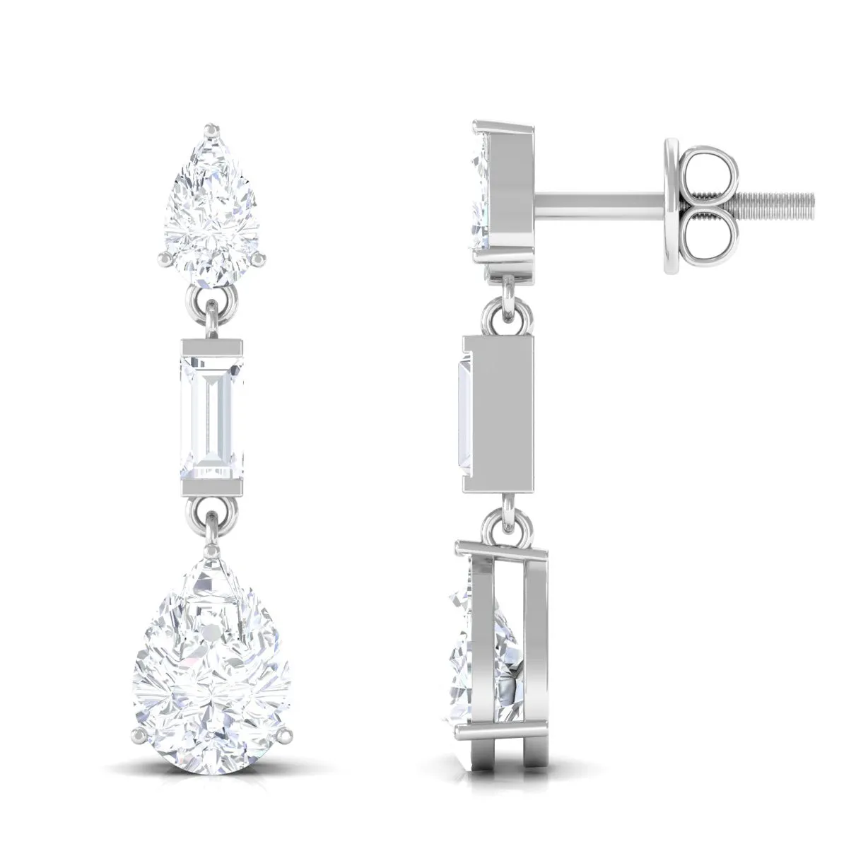 3 CT Baguette and Pear Shape Zircon Dangle Earrings