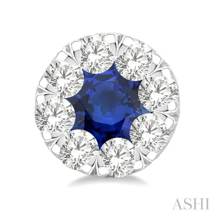 3.3 MM Sapphire and 1/2 ctw Round Cut Diamond Lovebright Precious Stud Earrings in 14K White Gold