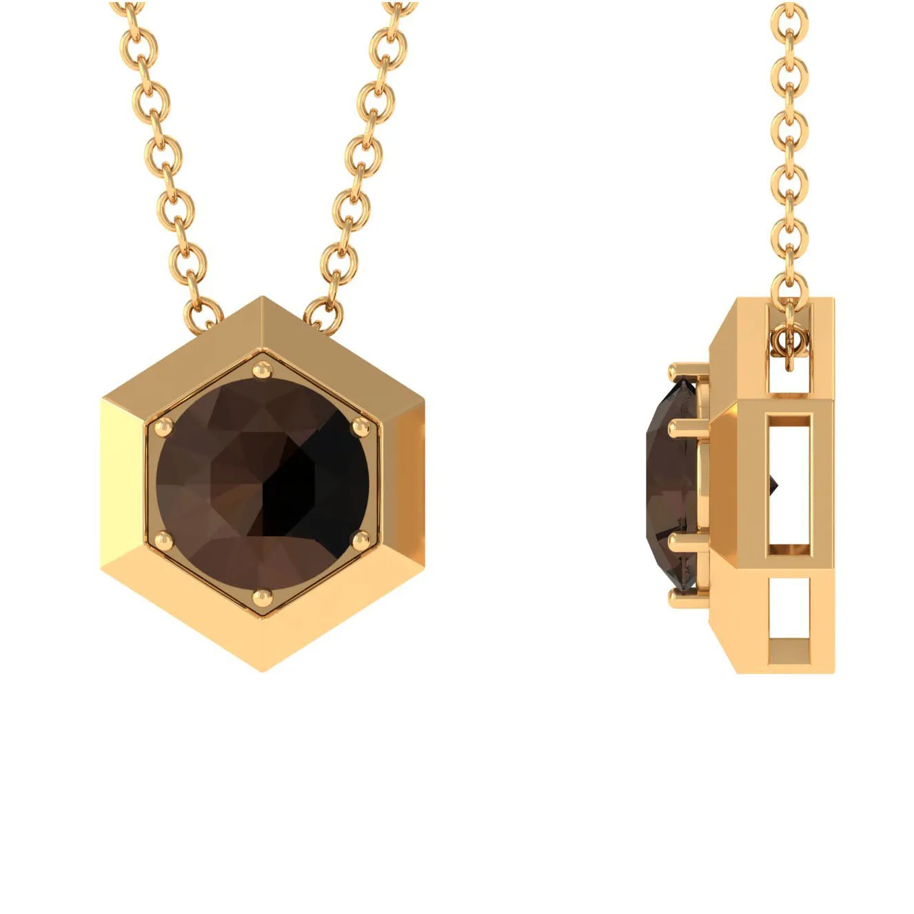3/4 CT Solitaire Smoky Quartz Gold Hexagon Pendant Necklace
