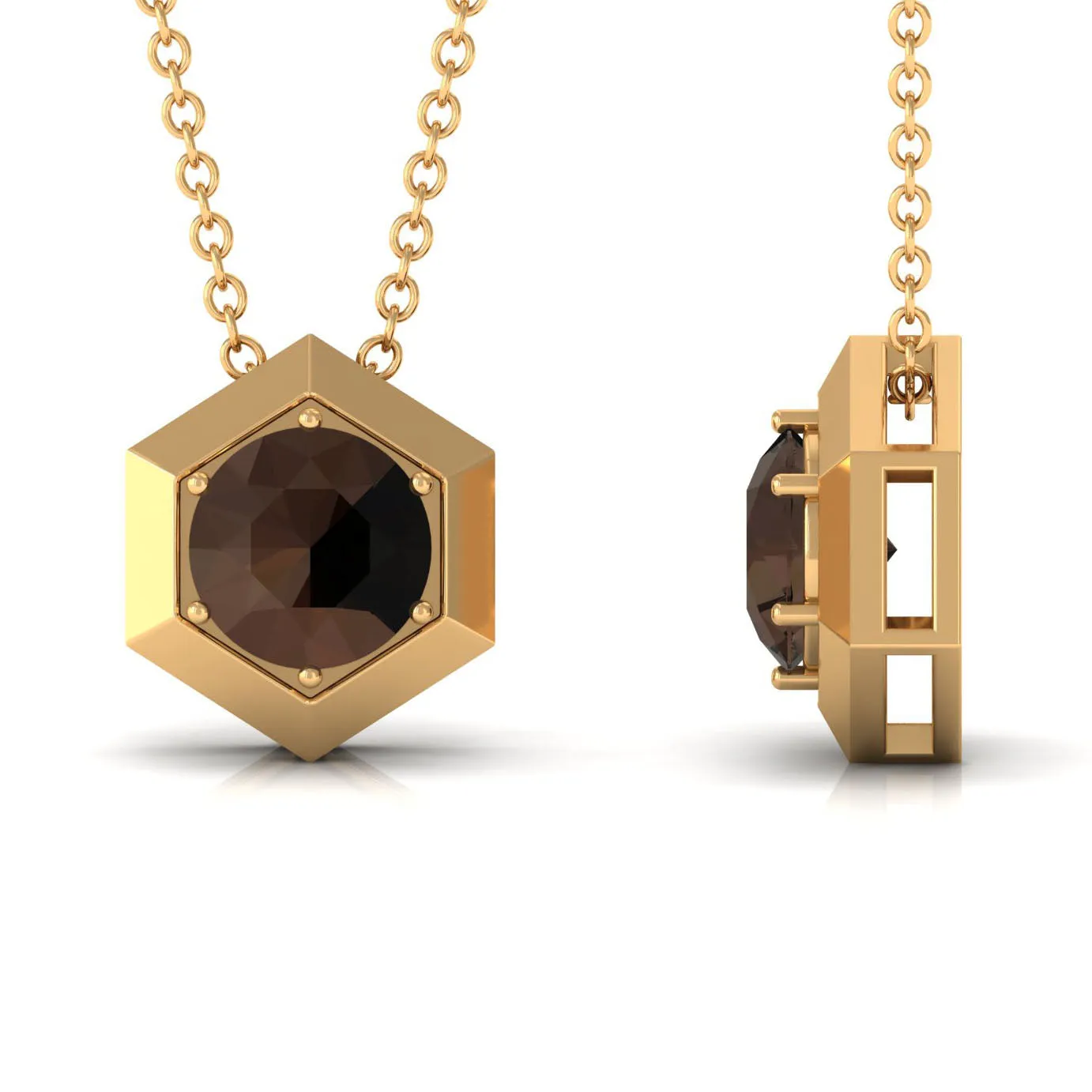 3/4 CT Solitaire Smoky Quartz Gold Hexagon Pendant Necklace